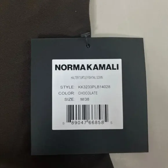 NORMA KAMALI Halter Turtle Fishtail Gown 4-Way Stretch Womens Sz M/38 Chocolate - Picture 5 of 9